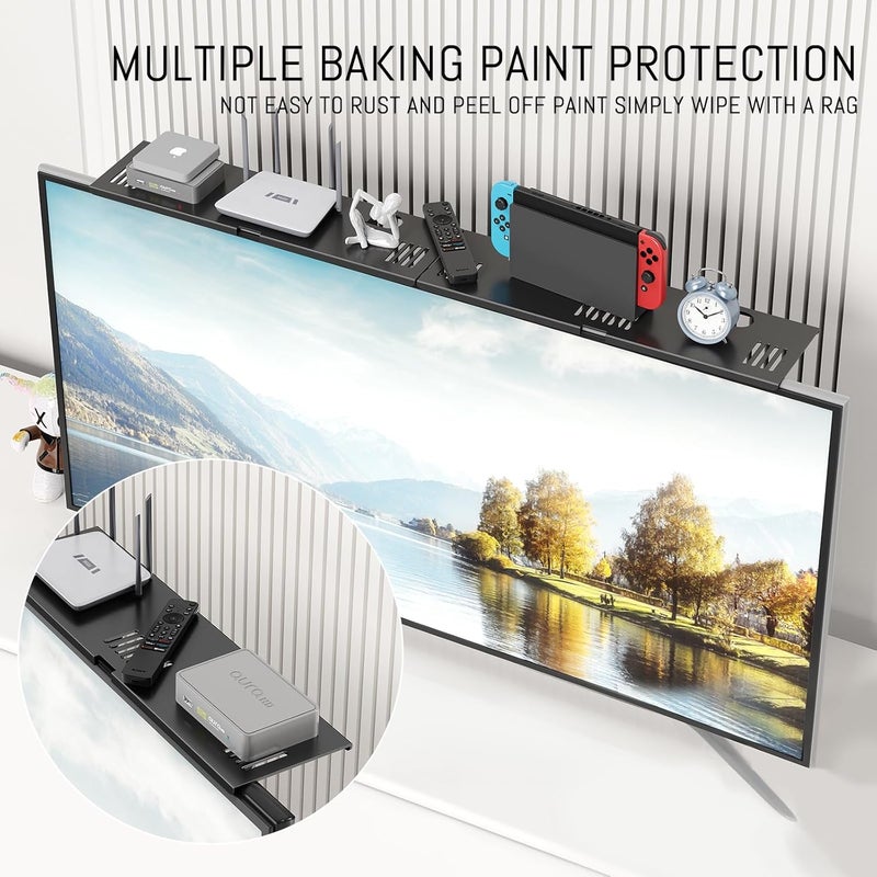 CABTE Adjustable Steel TV Top Shelf, Soundbar Mount, Universal Monitor Shelf for Soundbar, Game Console, Cable Box, Router Shelves and Home Accessories (No Storage Boxes, 2PCS) - Image 3